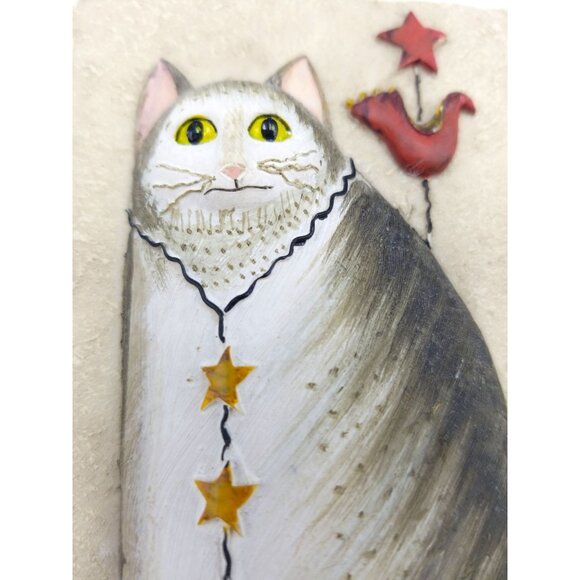 E. Smithson Cat Wall Art Plaque Set - Whimsical Feline Decor With Stars & Flower - Picture 3 of 11